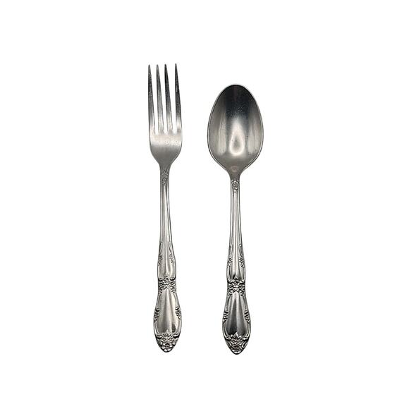 2 Oneida Silver Wm A Rogers Stainless OHS103 Fork 7 1/8" & Teaspoon 6.5" Floral - Picture 1 of 8